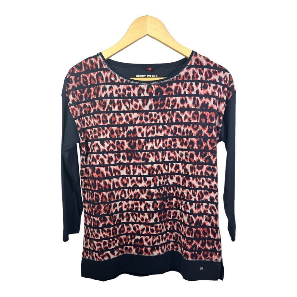 GERRY WEBER Women’s Organic Cotton Animal Print 3/4 Sleeve Tee Black Size 6